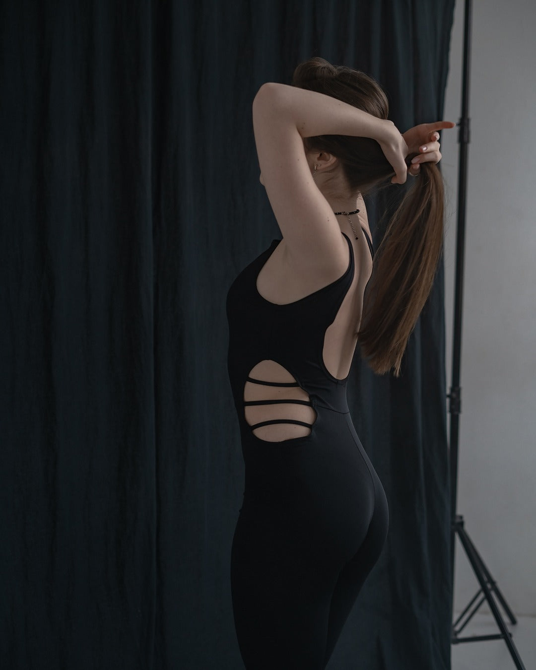 Black Sleeveless Stretch Leggins Backless Catsuit