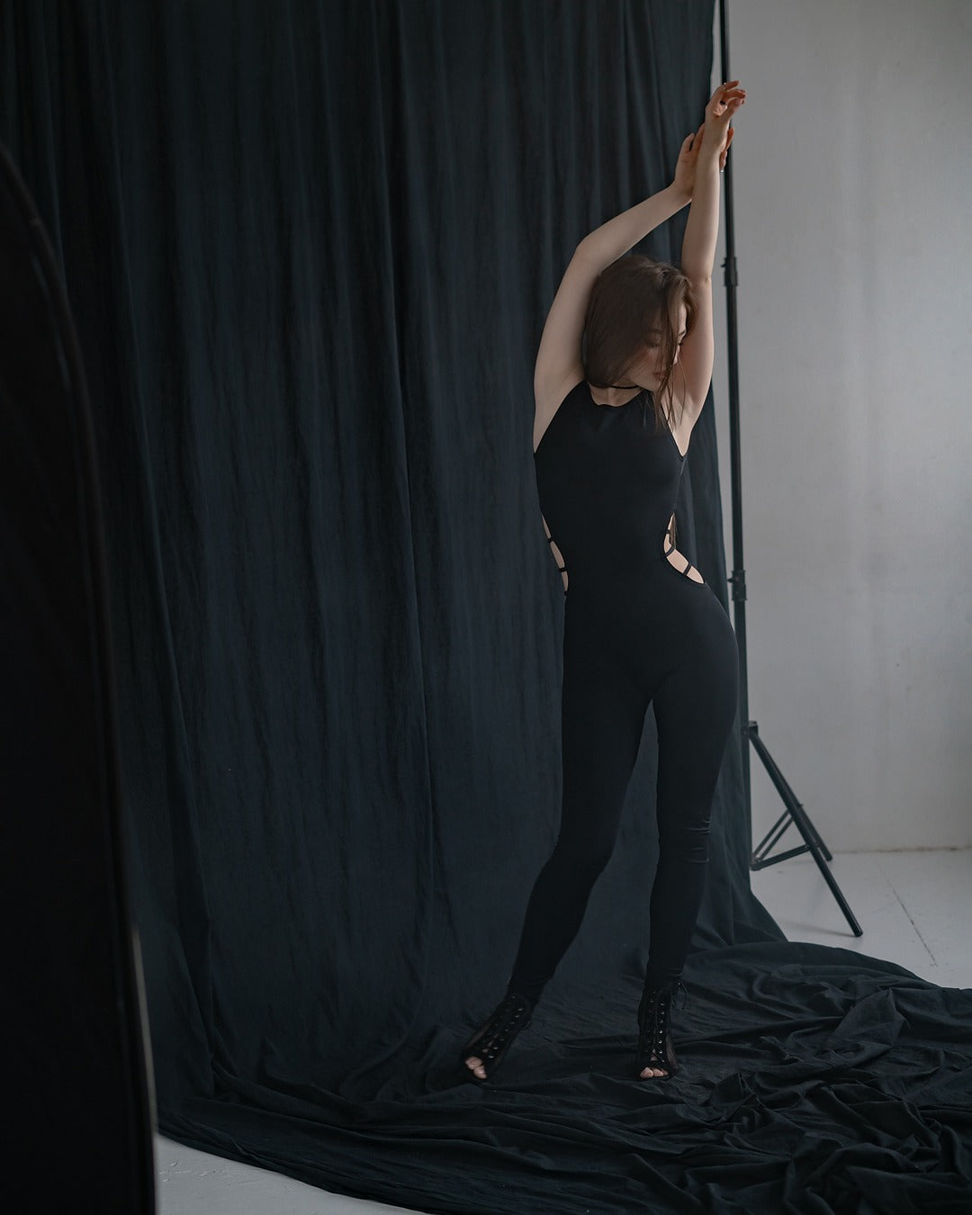 Black Sleeveless Stretch Leggins Backless Catsuit