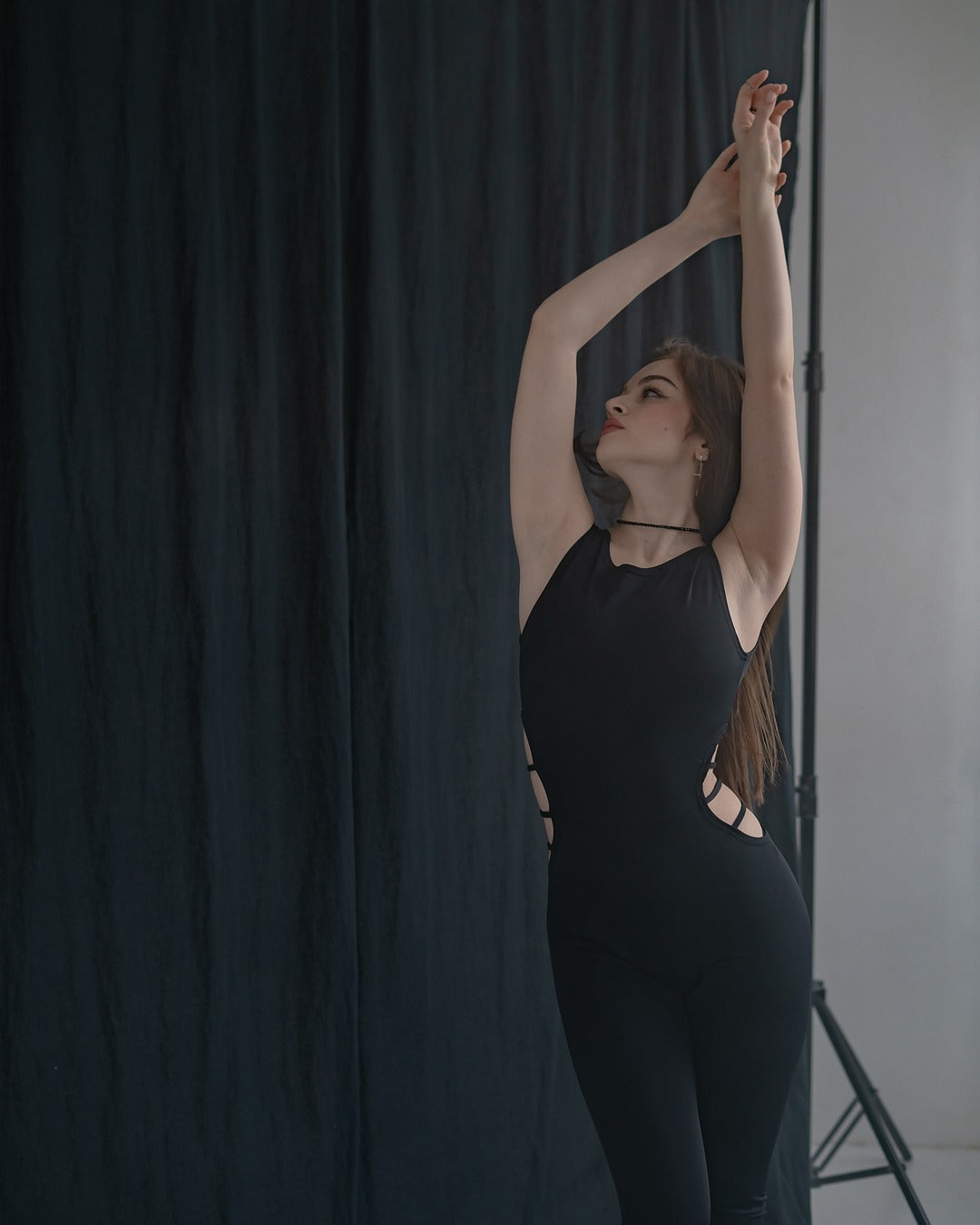 Black Sleeveless Stretch Leggins Backless Catsuit