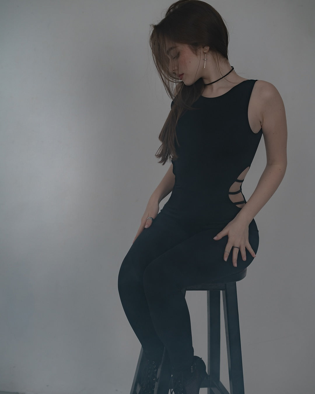 Black Sleeveless Stretch Leggins Backless Catsuit