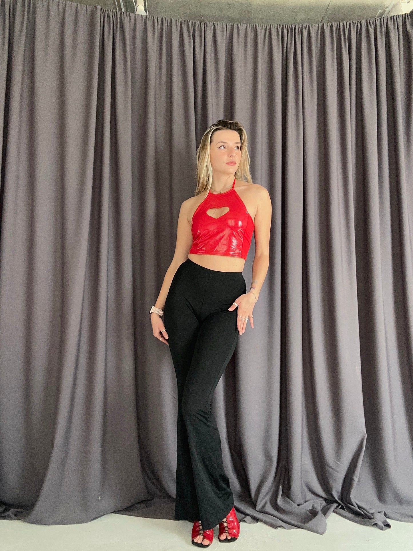 Red Latex Heart Corset Top