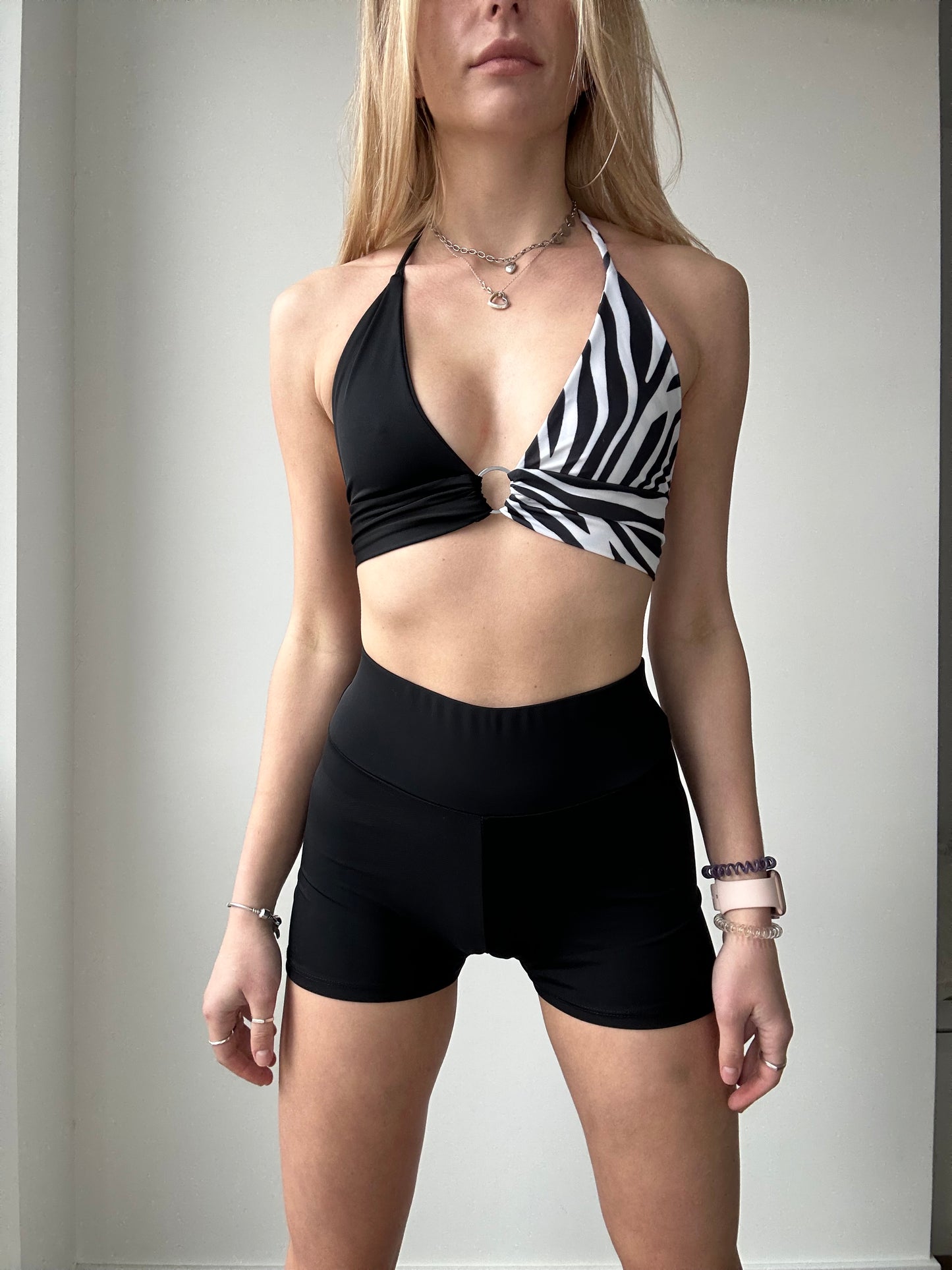 Black & Zebra Ring Halter Top