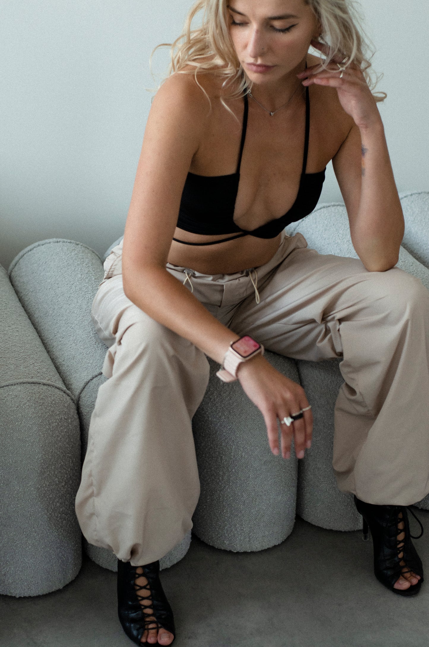 Beige Cargo Wide Leg Pants