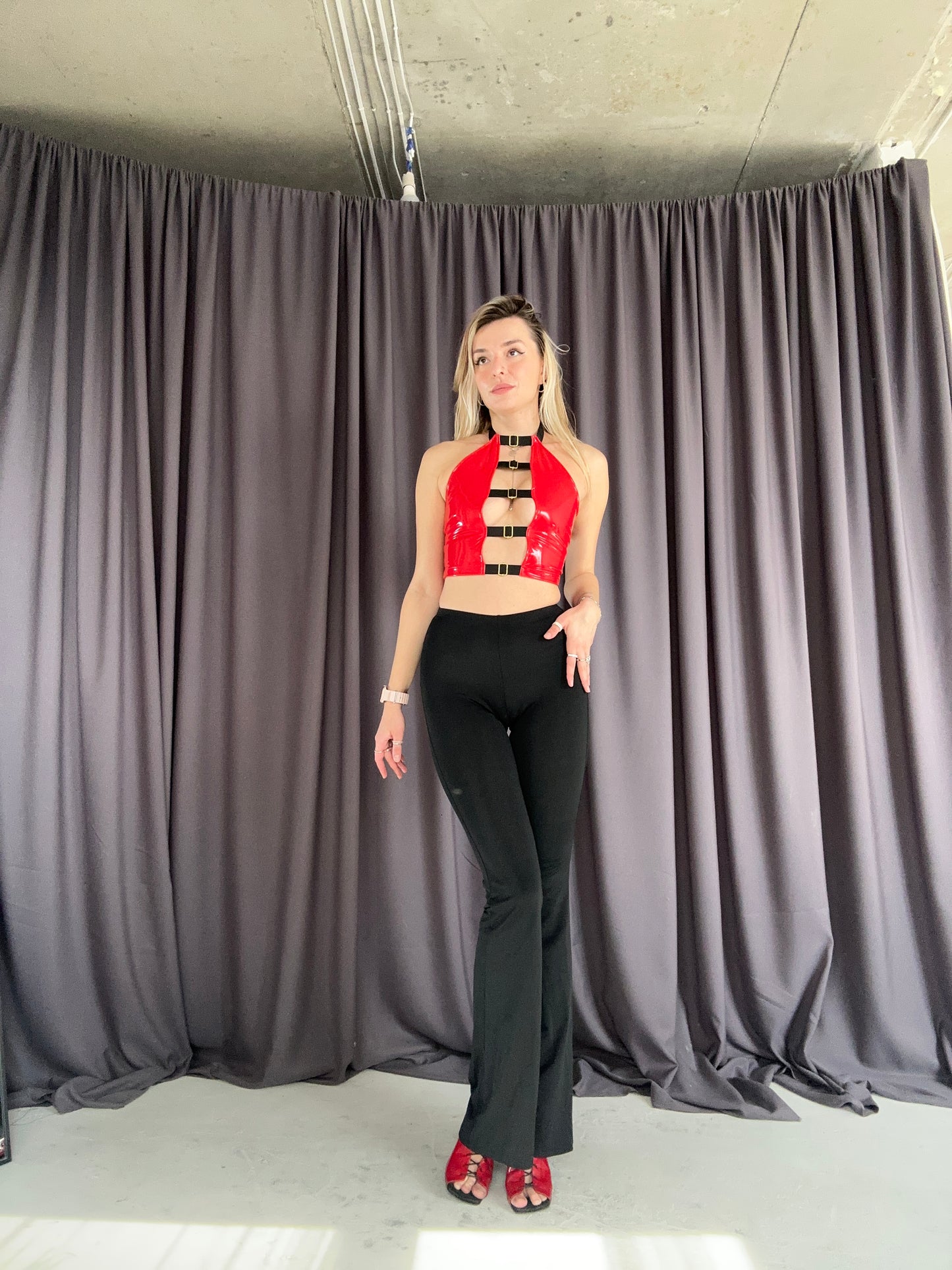 Red Latex Decollete Corset Top