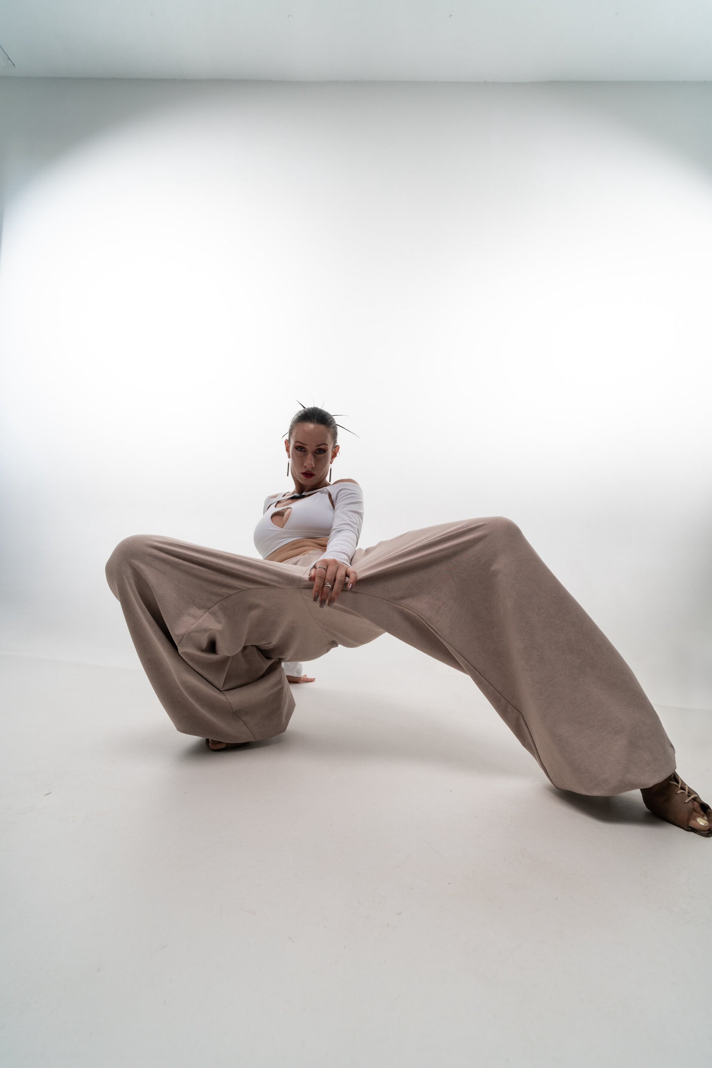 Beige Tie Dye Wide Leg Pants