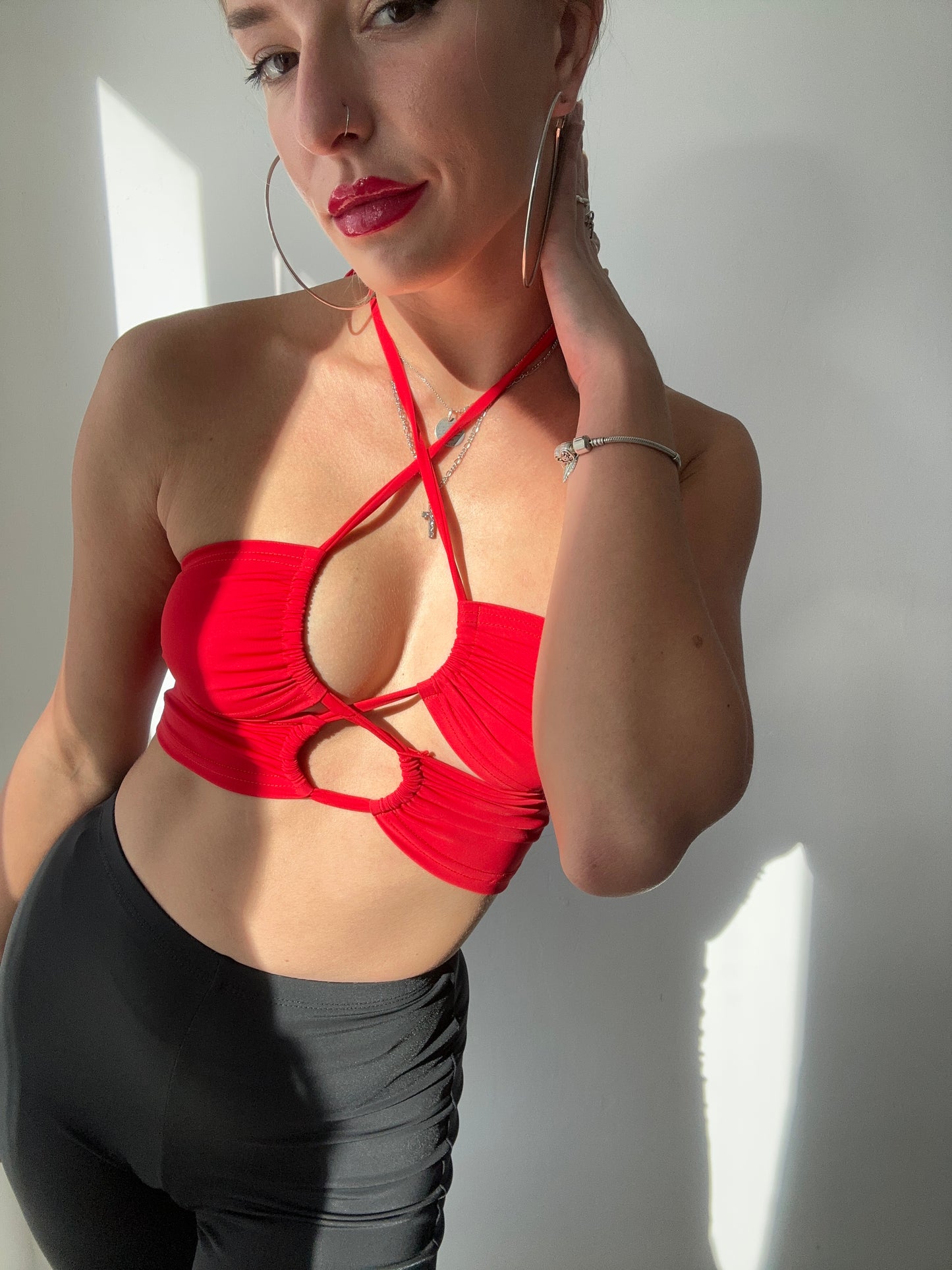 Red Halter Tie Bralette Crop Top