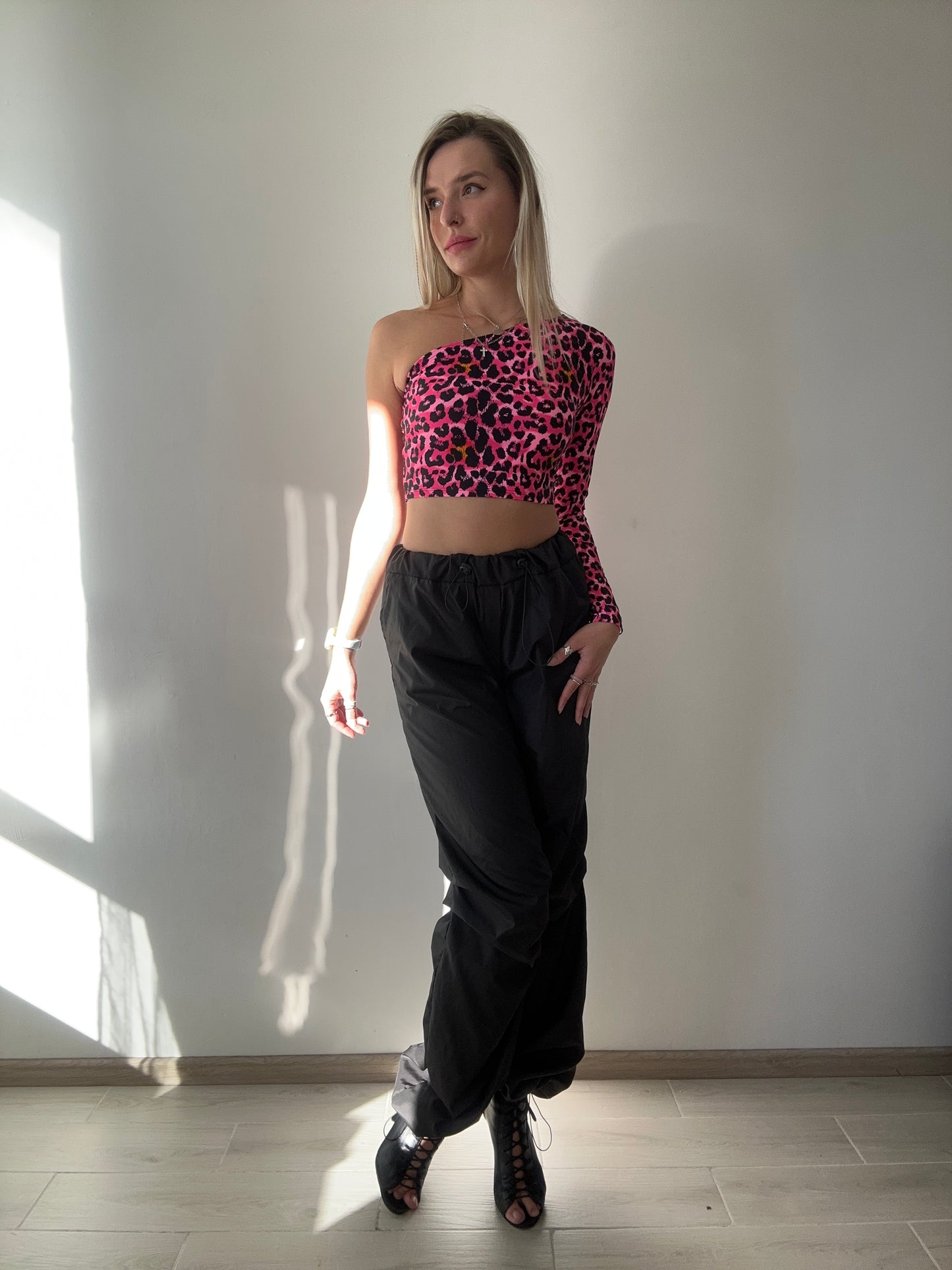 Hot Pink Leopard One Shoulder Top