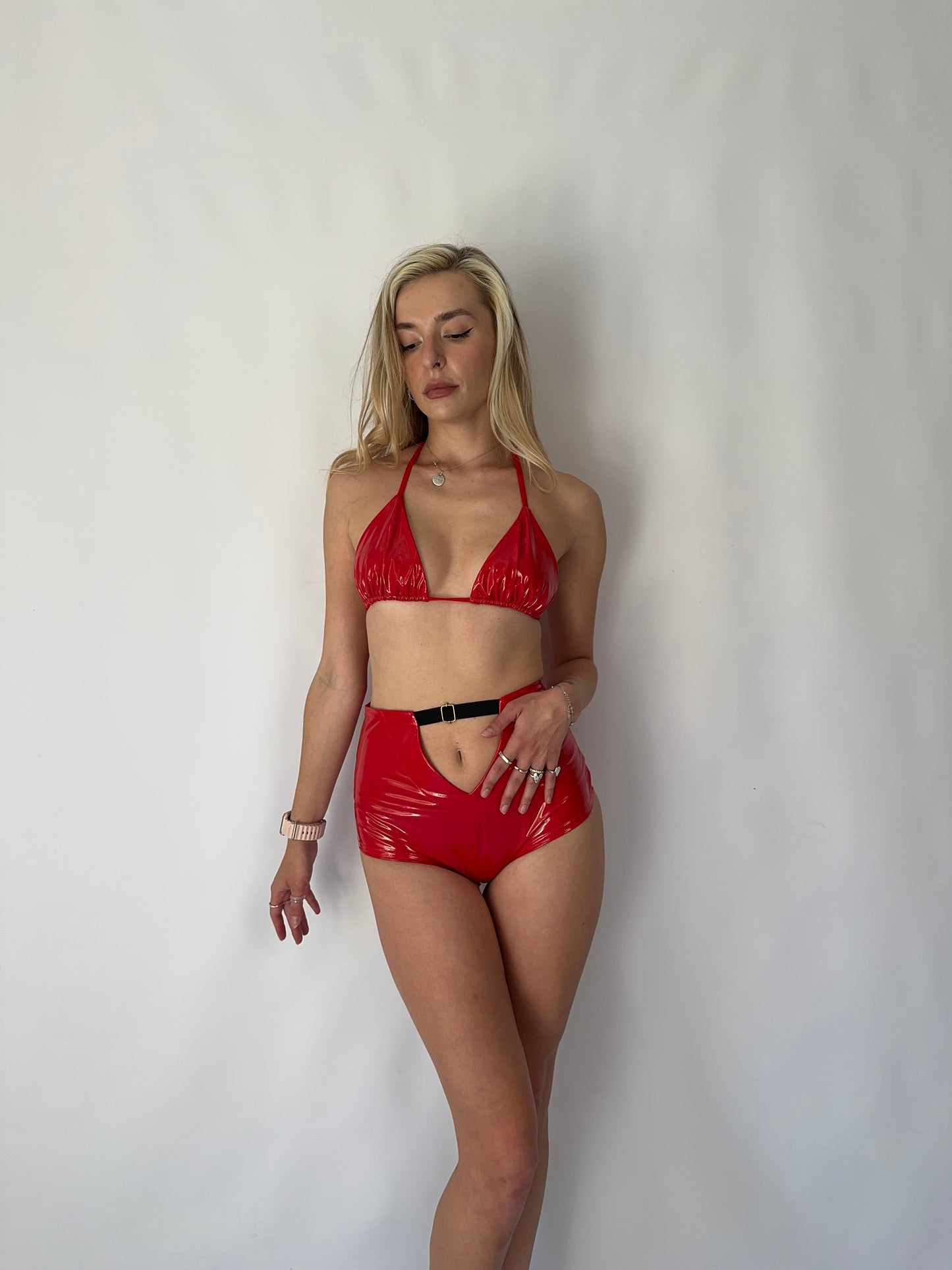 Red Latex Halter Bikini Top
