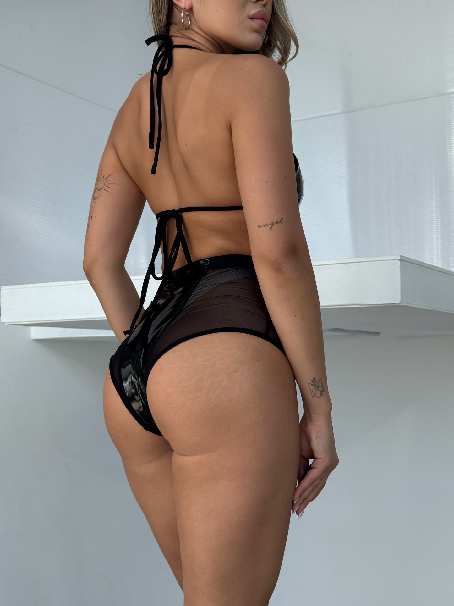 Black Patent Leather Booty Shorts with Mesh Sides