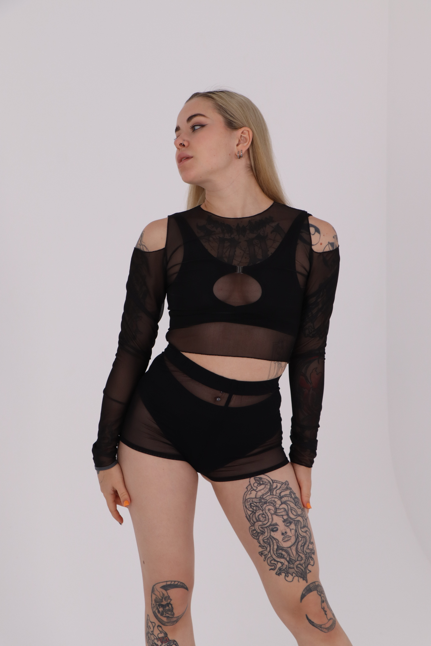 Black Mesh Crochet Booty Shorts