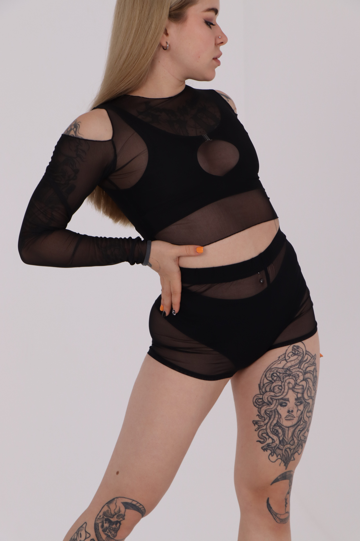 Black Mesh Crochet Booty Shorts