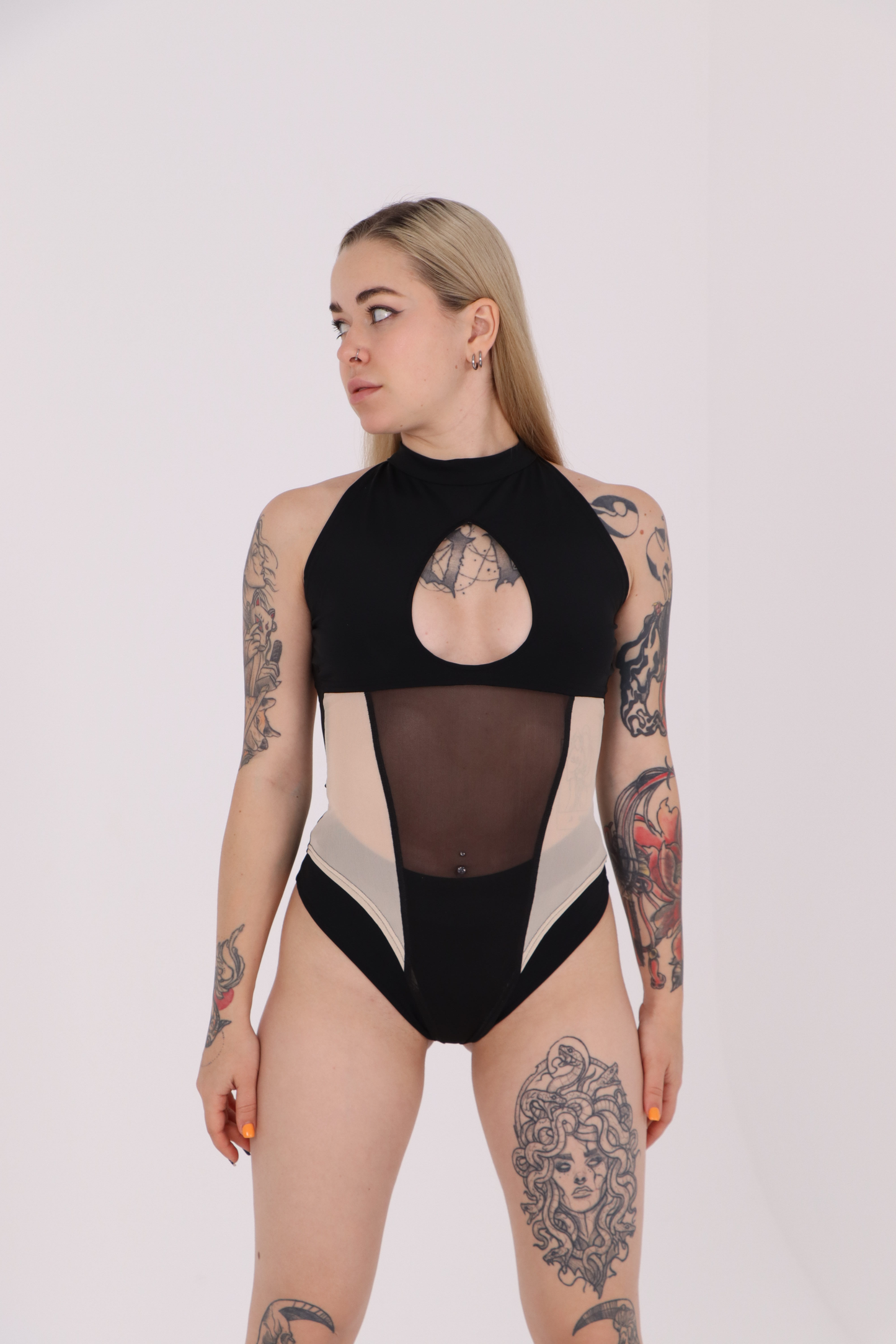 Black & Beige Mesh Bodysuit