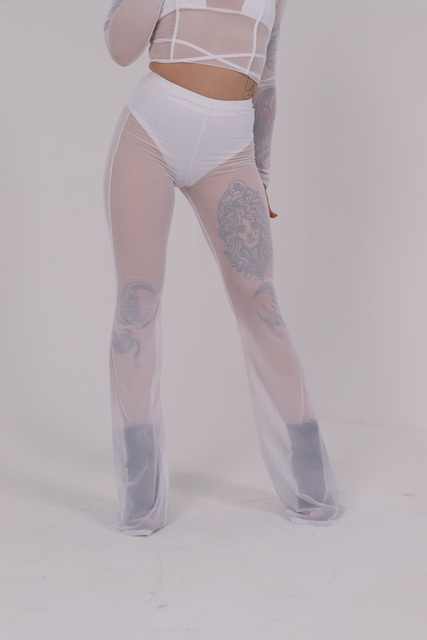 White Mesh Long Sleeve Crop Top