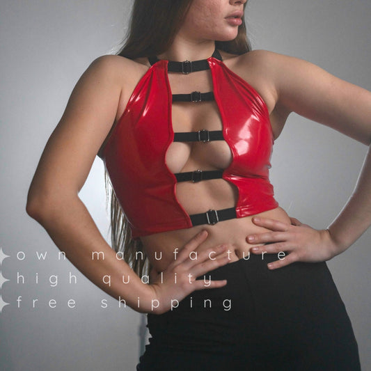 Red Latex Decollete Corset Top