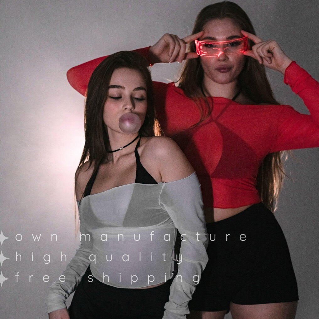 Red Mesh Off Shoulder Top