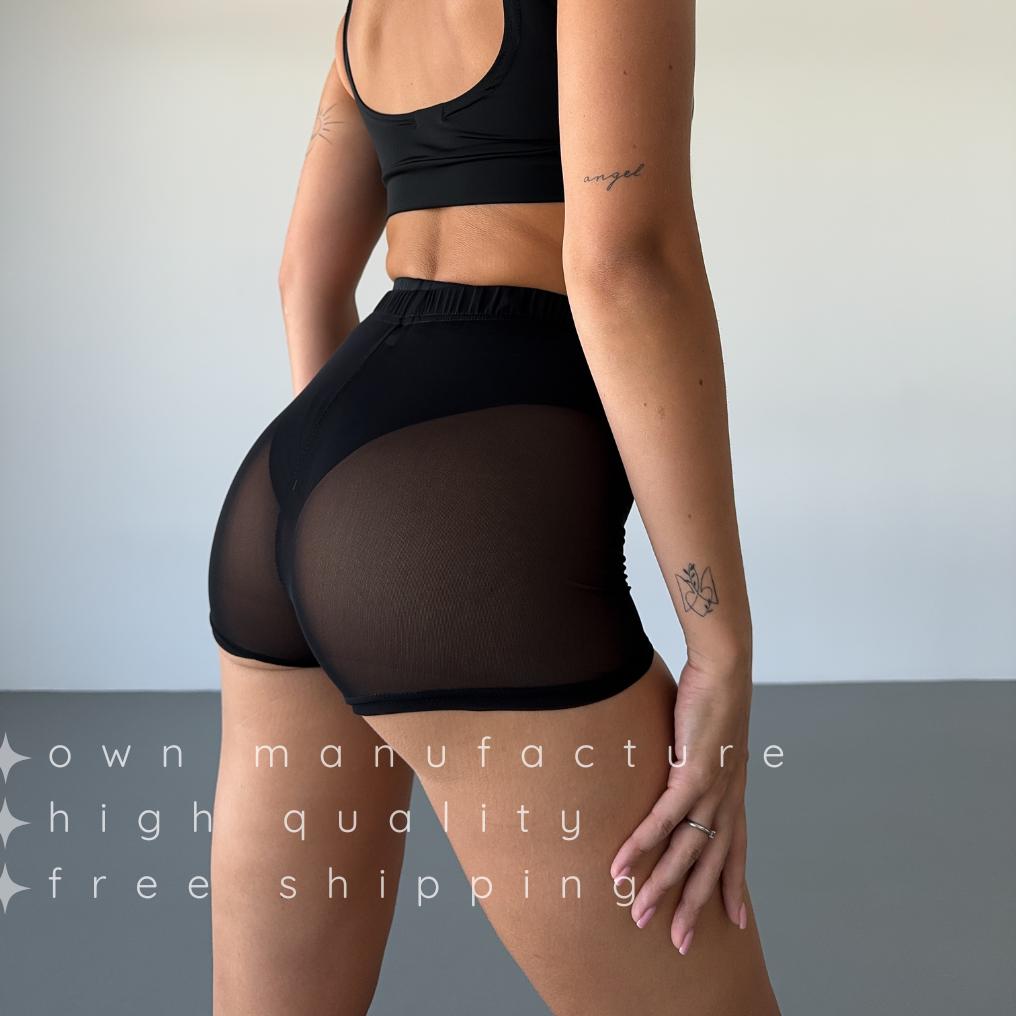 Black Mesh Cheeky Booty Shorts