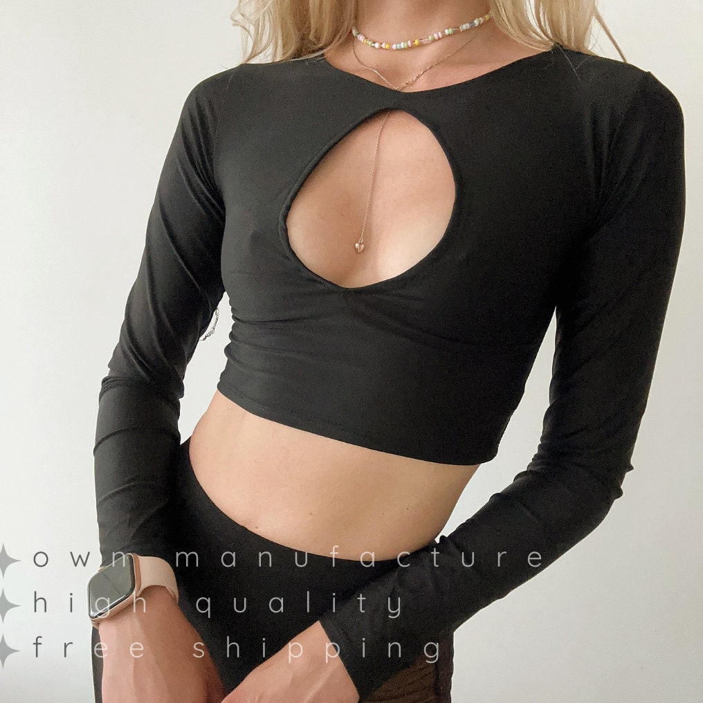 Black Cut Out Long Sleeve Crop Top