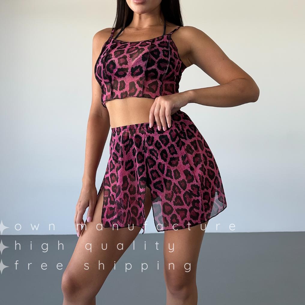 Pink Crochet Mesh Mini Skirt