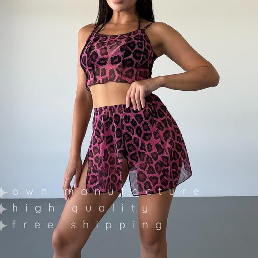 Pink Crochet Mesh Mini Skirt