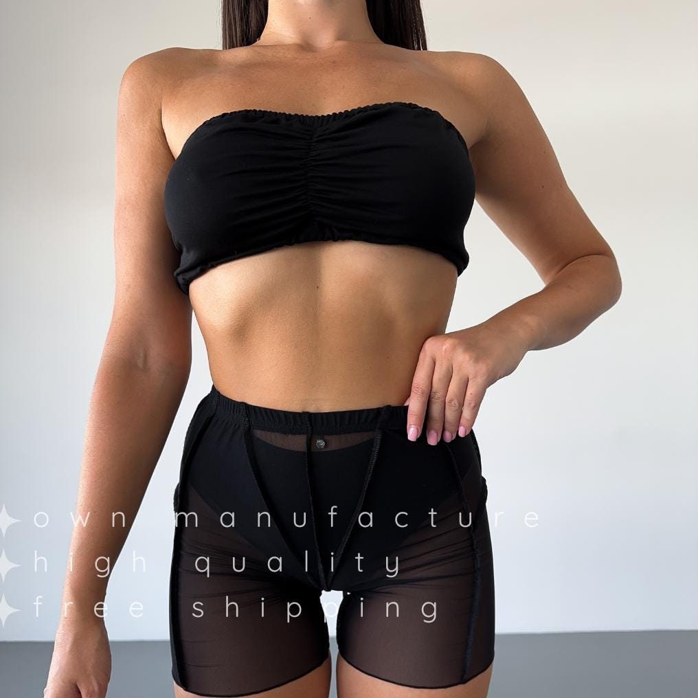 Black Knit Bandeau Crop Top