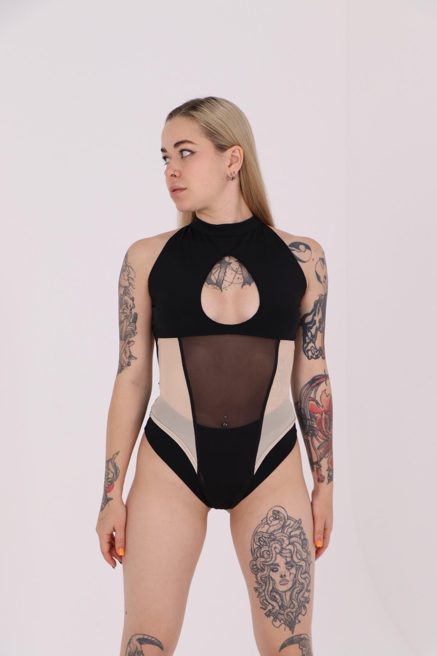 Black & Beige Mesh Bodysuit