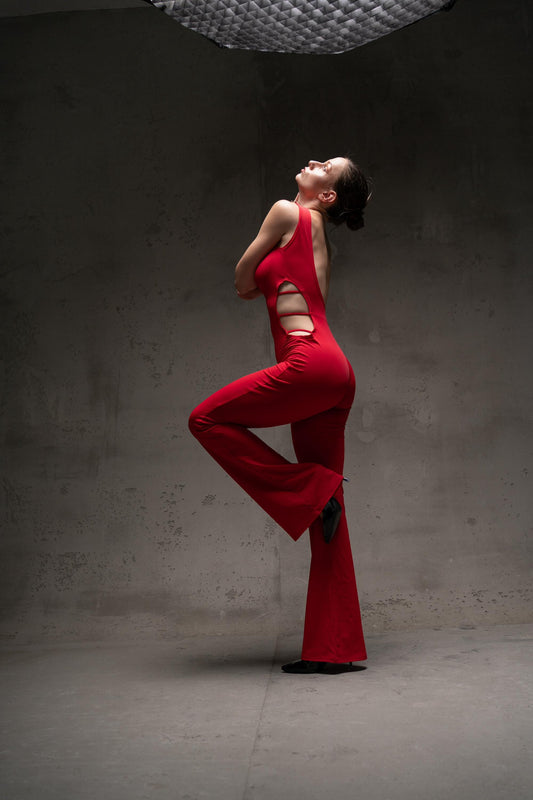 Red Sleeveless Stretch Catsuit