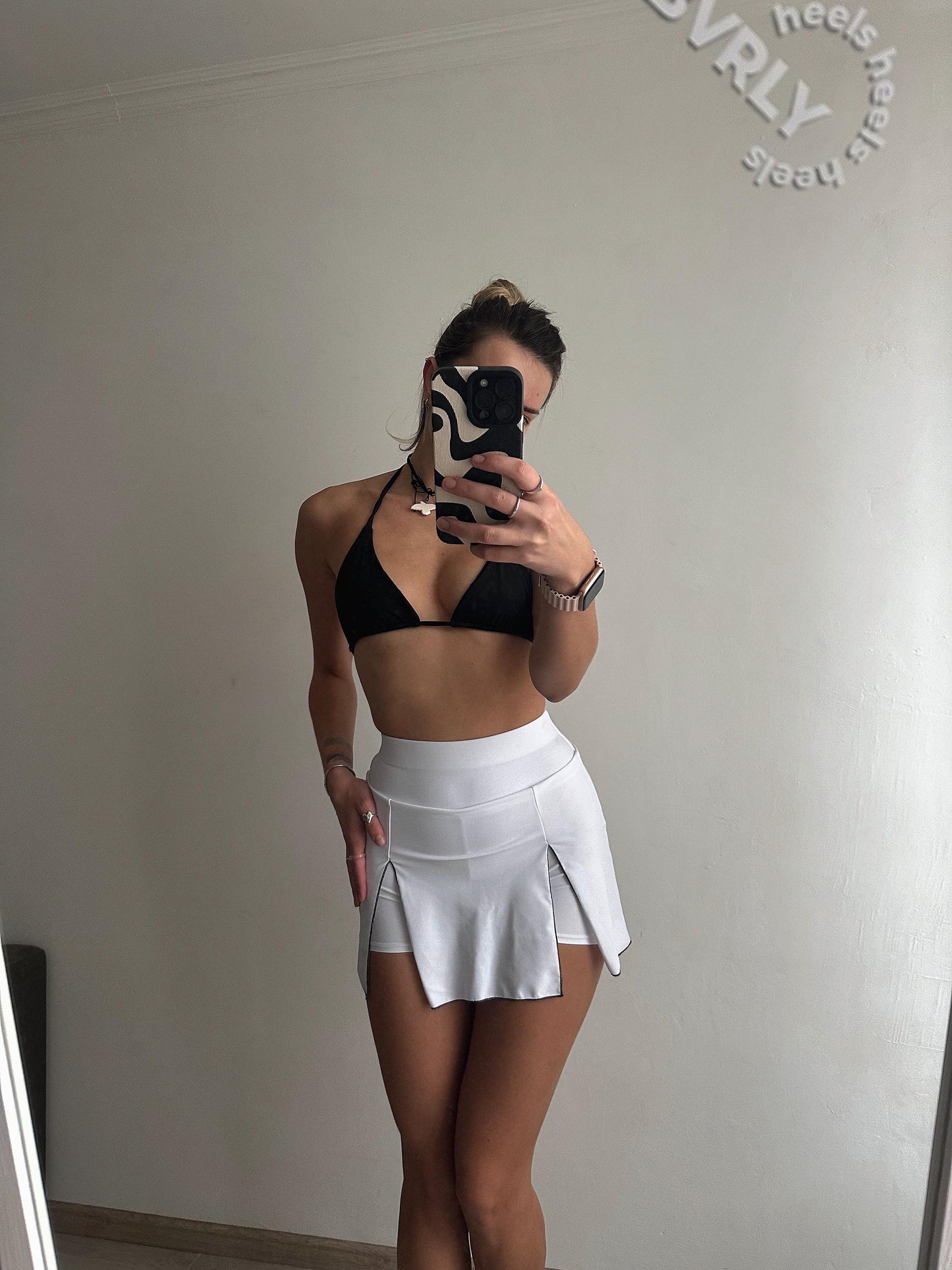White Mini Skort with Black Stitching