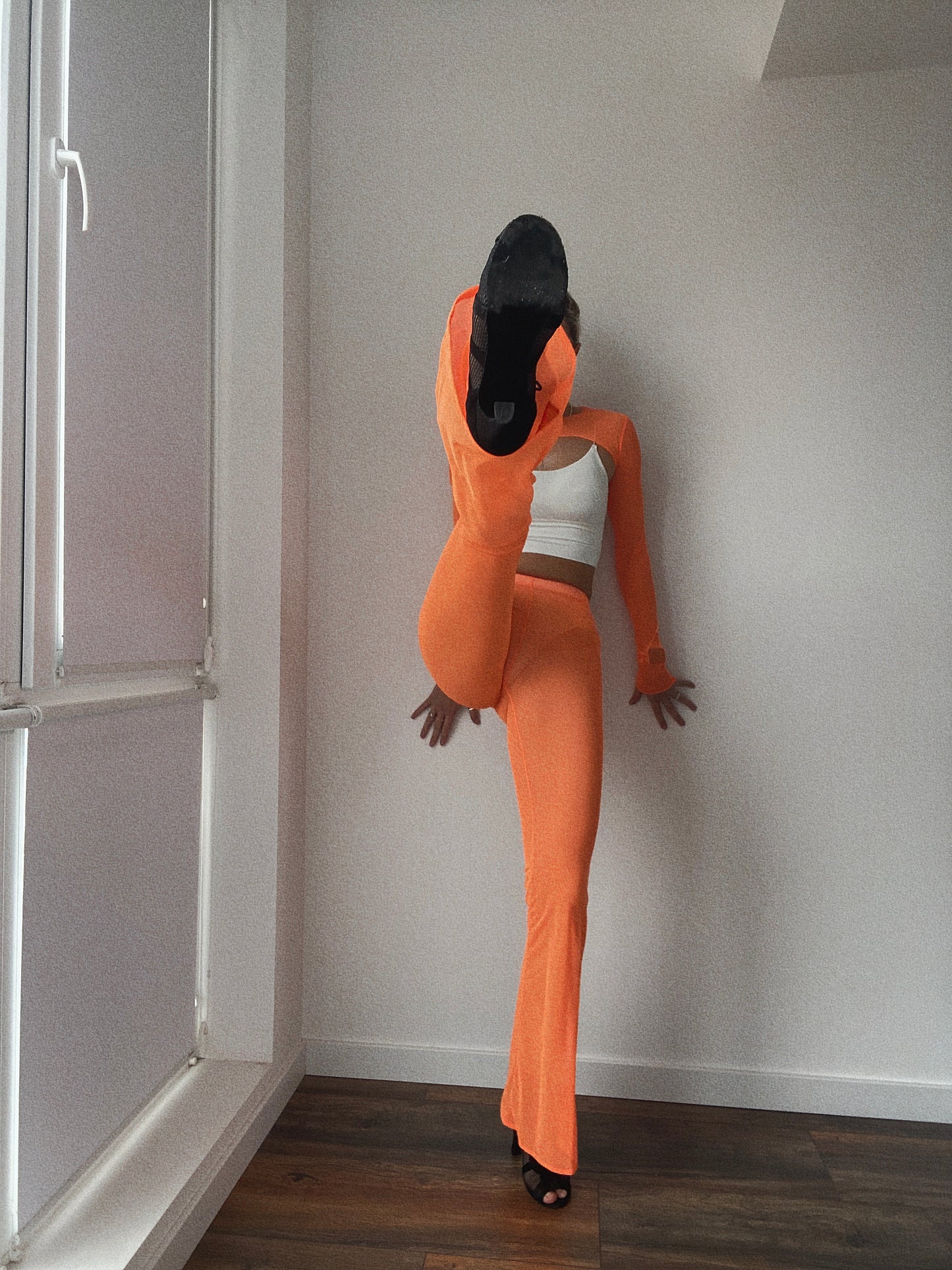 Orange Mesh Flared Pants