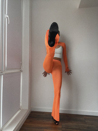 Orange Mesh Flared Pants