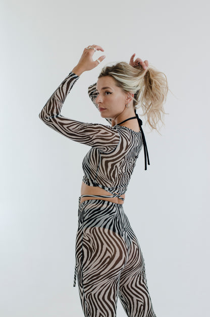 Zebra Mesh Wrap Crop Top