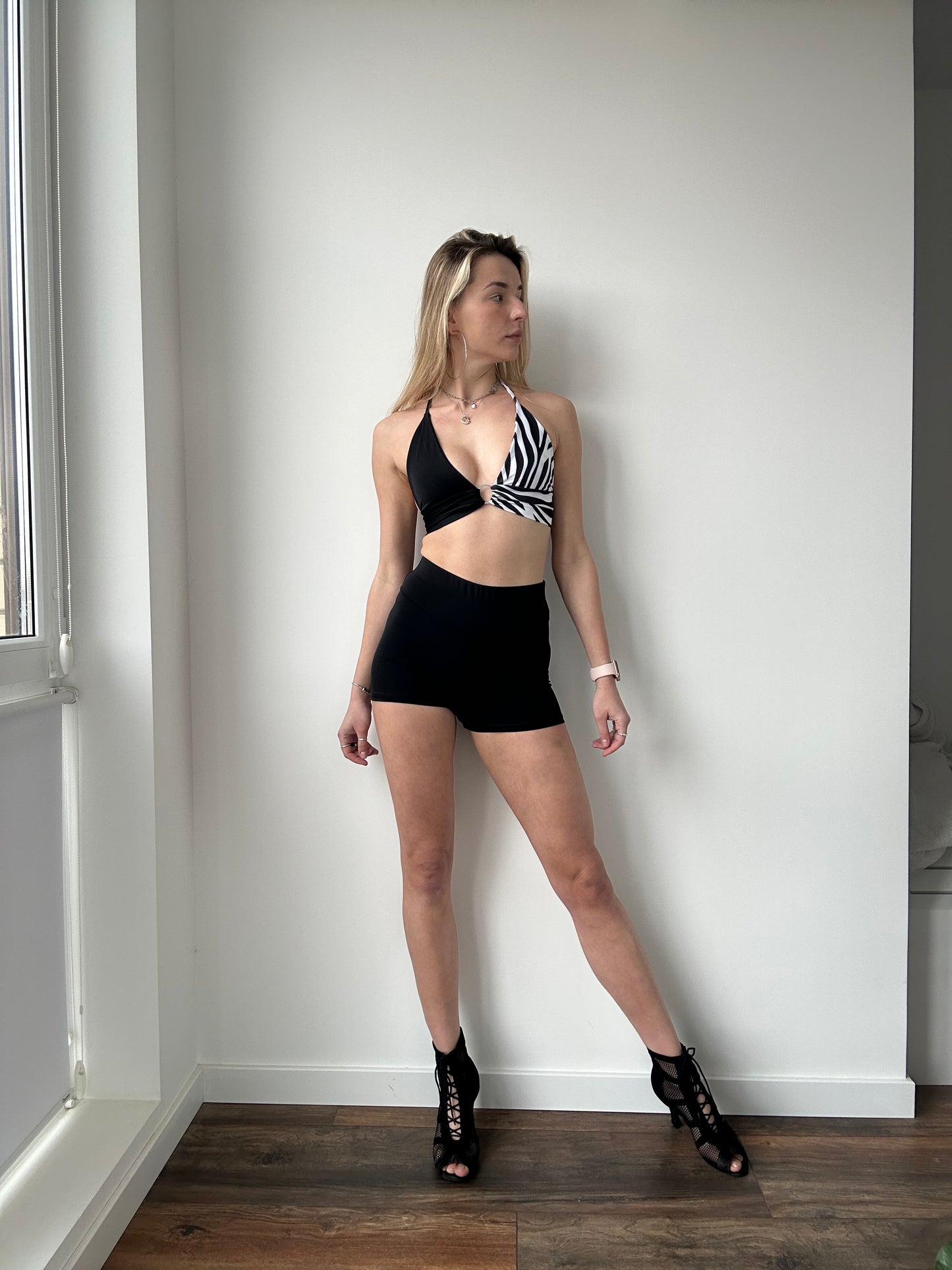 Black & Zebra Ring Halter Top