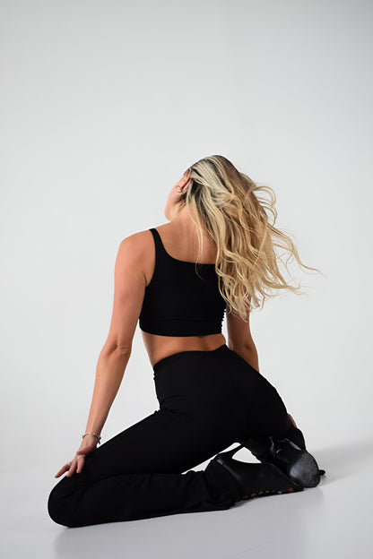 Black Ribbed High Waist Flared Dance Pants