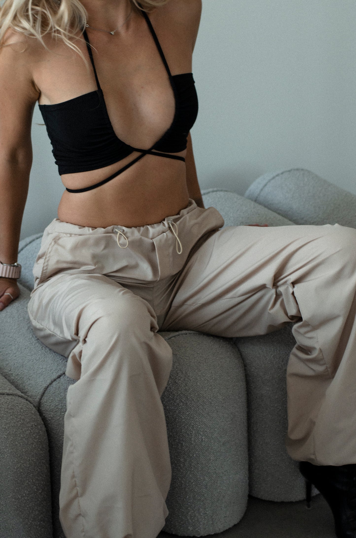 Beige Cargo Wide Leg Pants