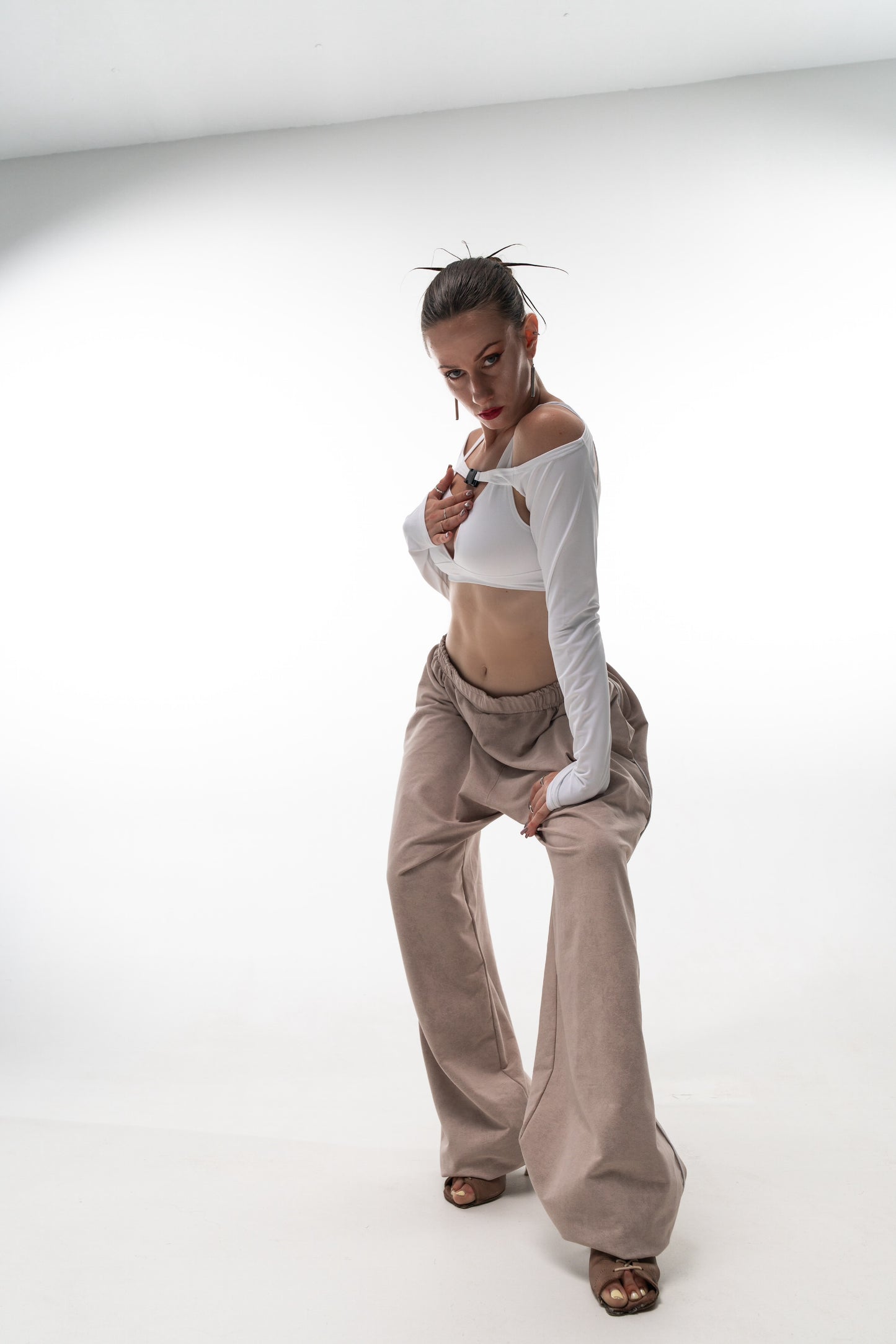 Beige Tie Dye Wide Leg Pants