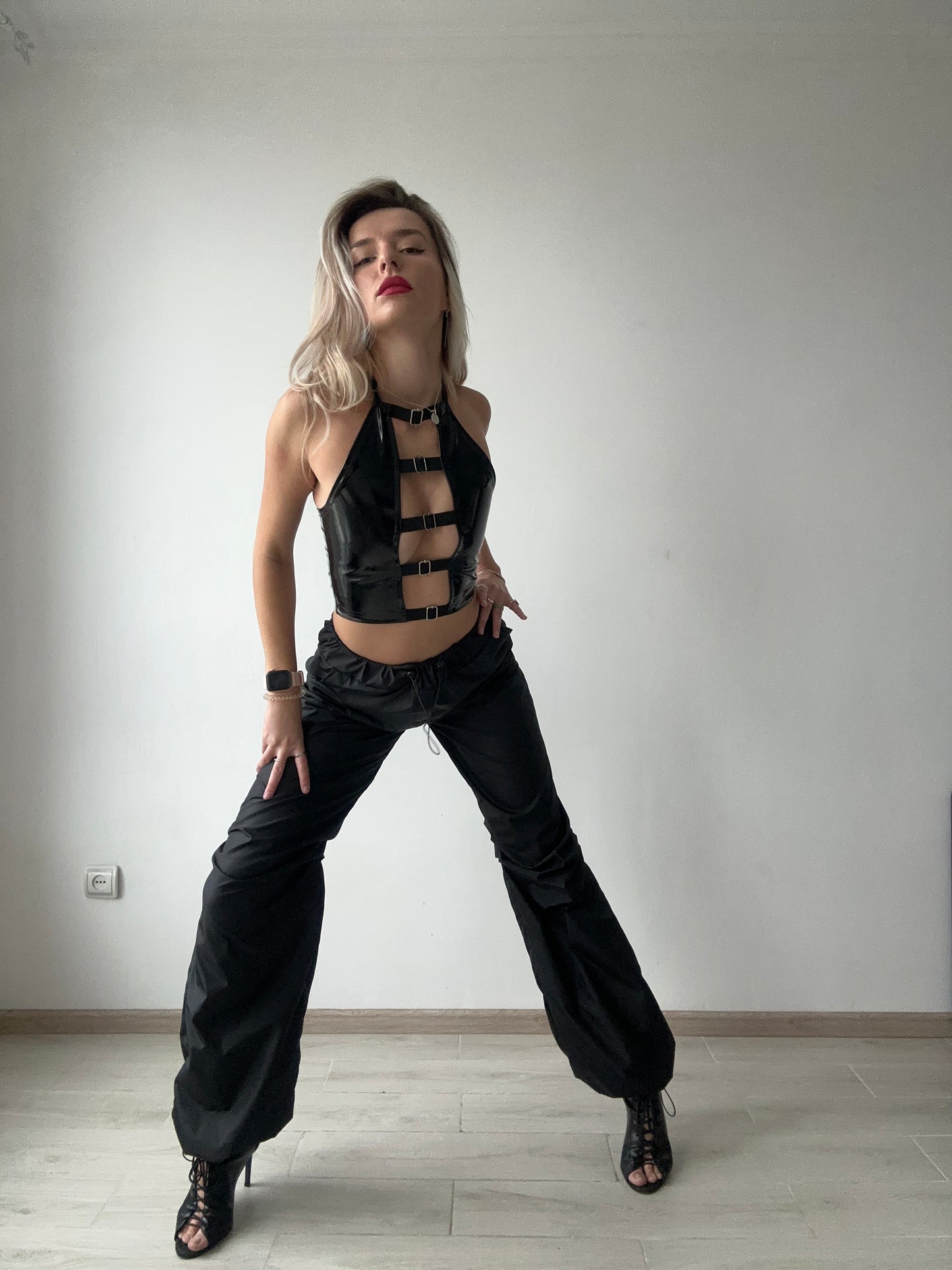 Black Latex Varnished Corset Top