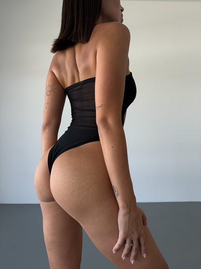 Black Mesh Pole Dance Backless Catsuit