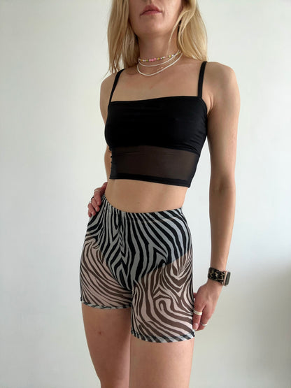 Black Mesh & Knit Decollete Crop Top