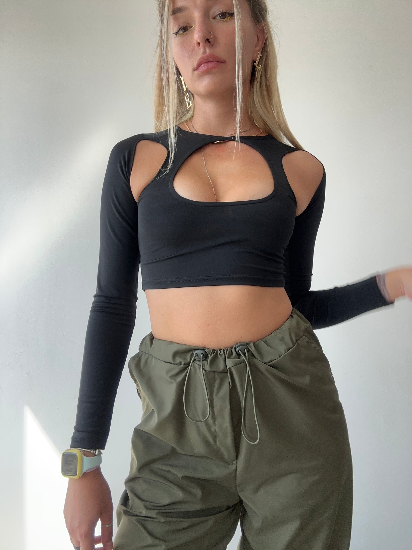 Khaki Cargo Wide Leg Pants