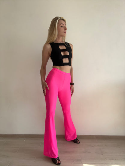 Hot Pink Neon Mesh Flared Pants