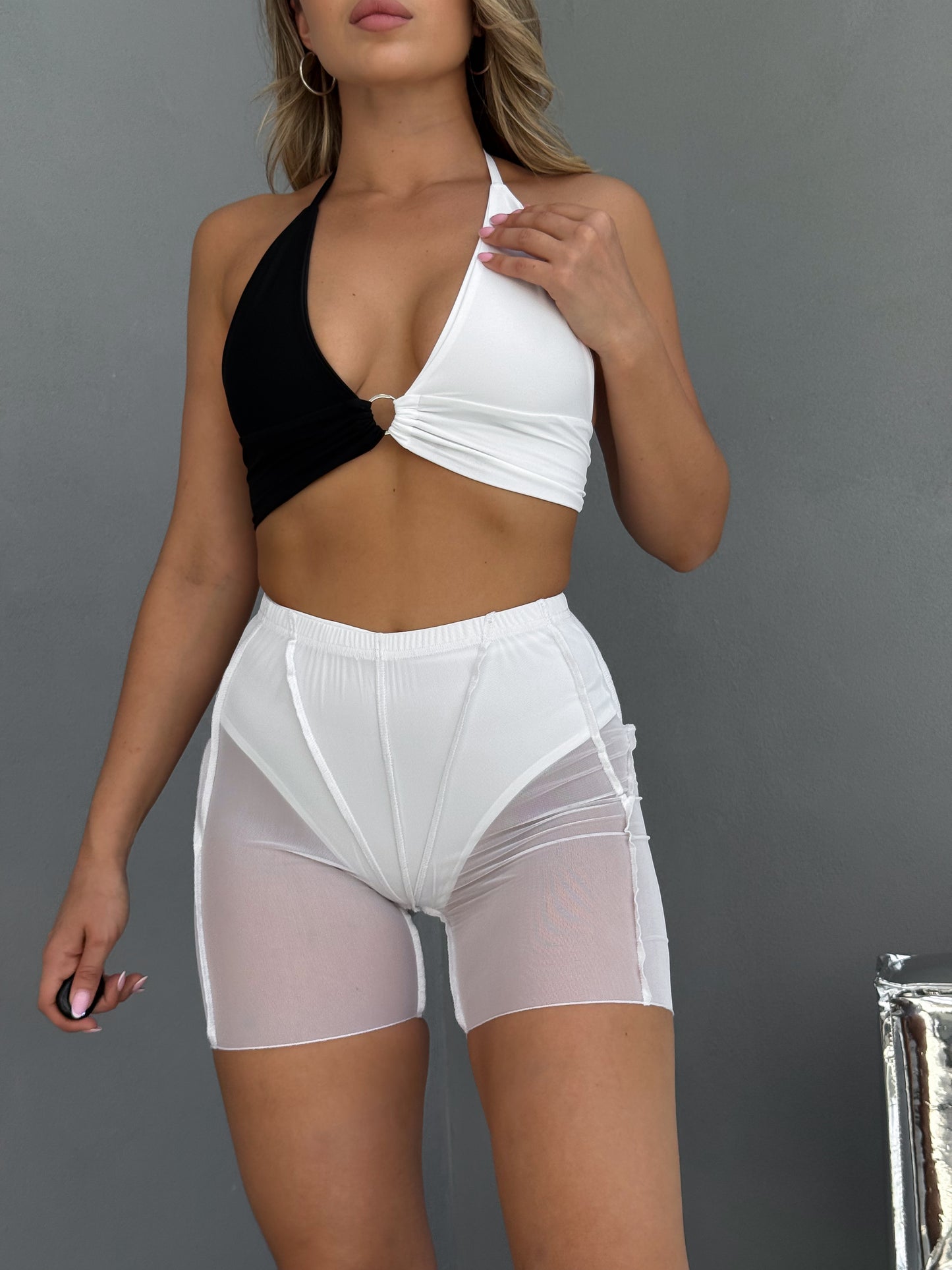 Black White Ring Bralette Top