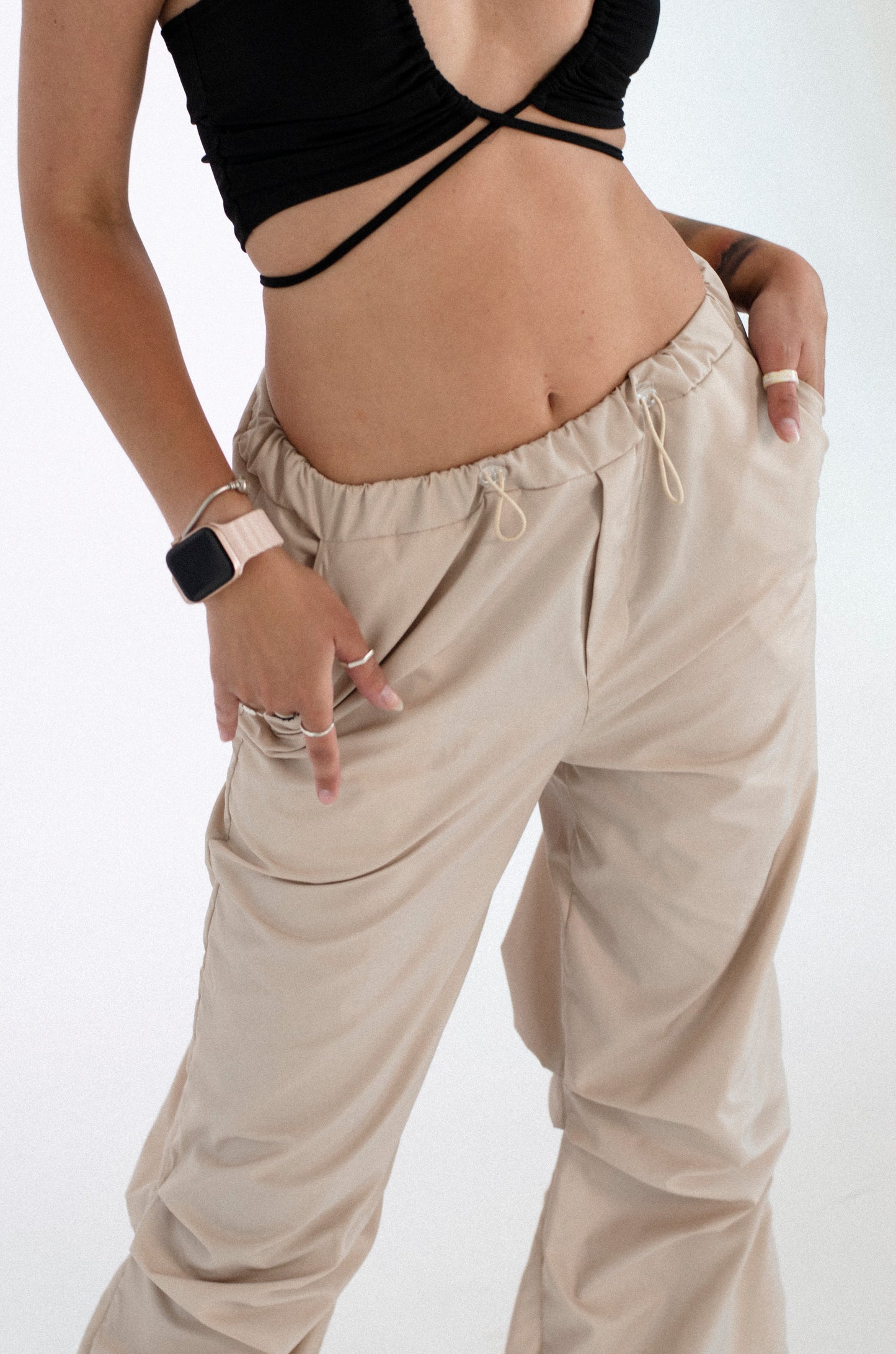 Beige Cargo Wide Leg Pants