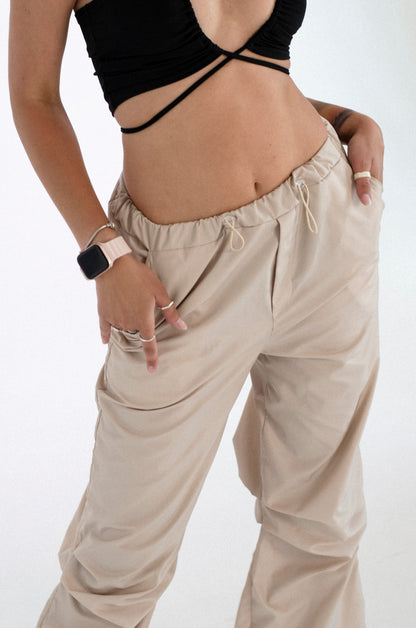 Beige Cargo Wide Leg Pants