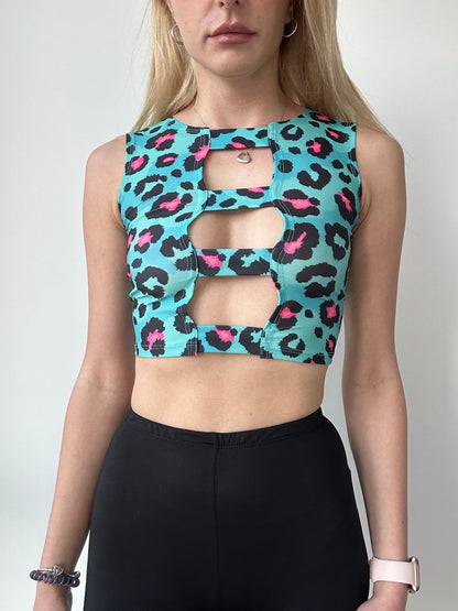 Blue Leopard Print Sleeveless Top