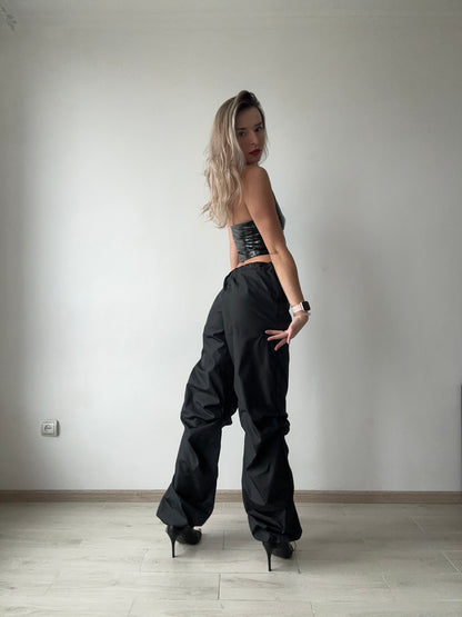 Black Latex Varnished Corset Top