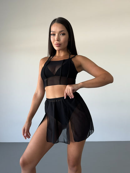 Black Mesh Strappy Crop Top