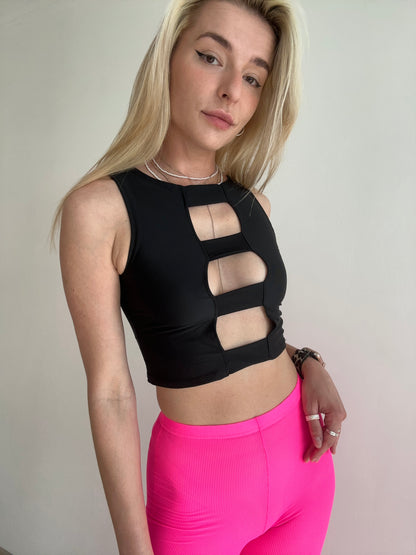 Black Decollete Sleeveless Crop Top