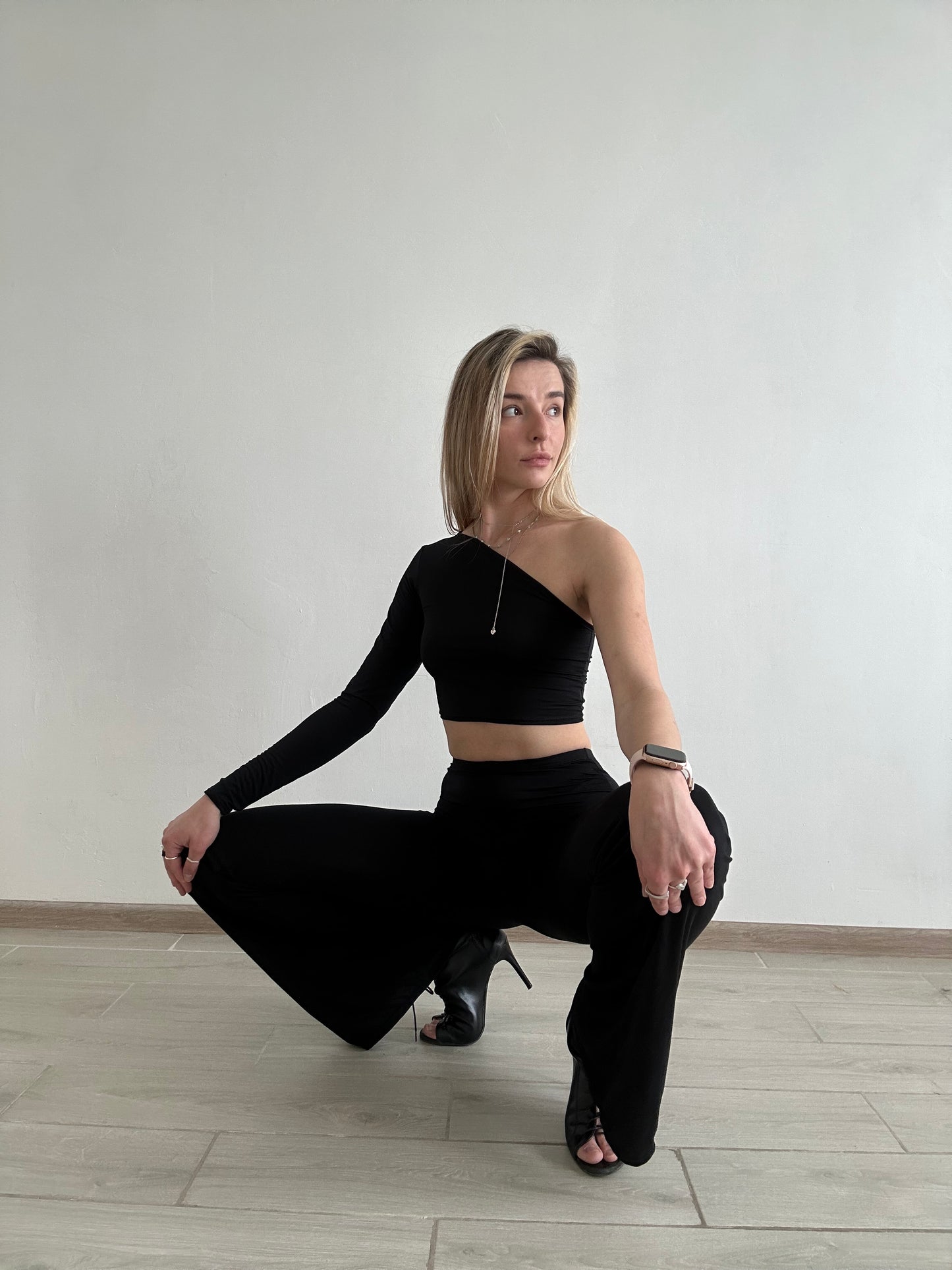 Black Cotton Flared Pants