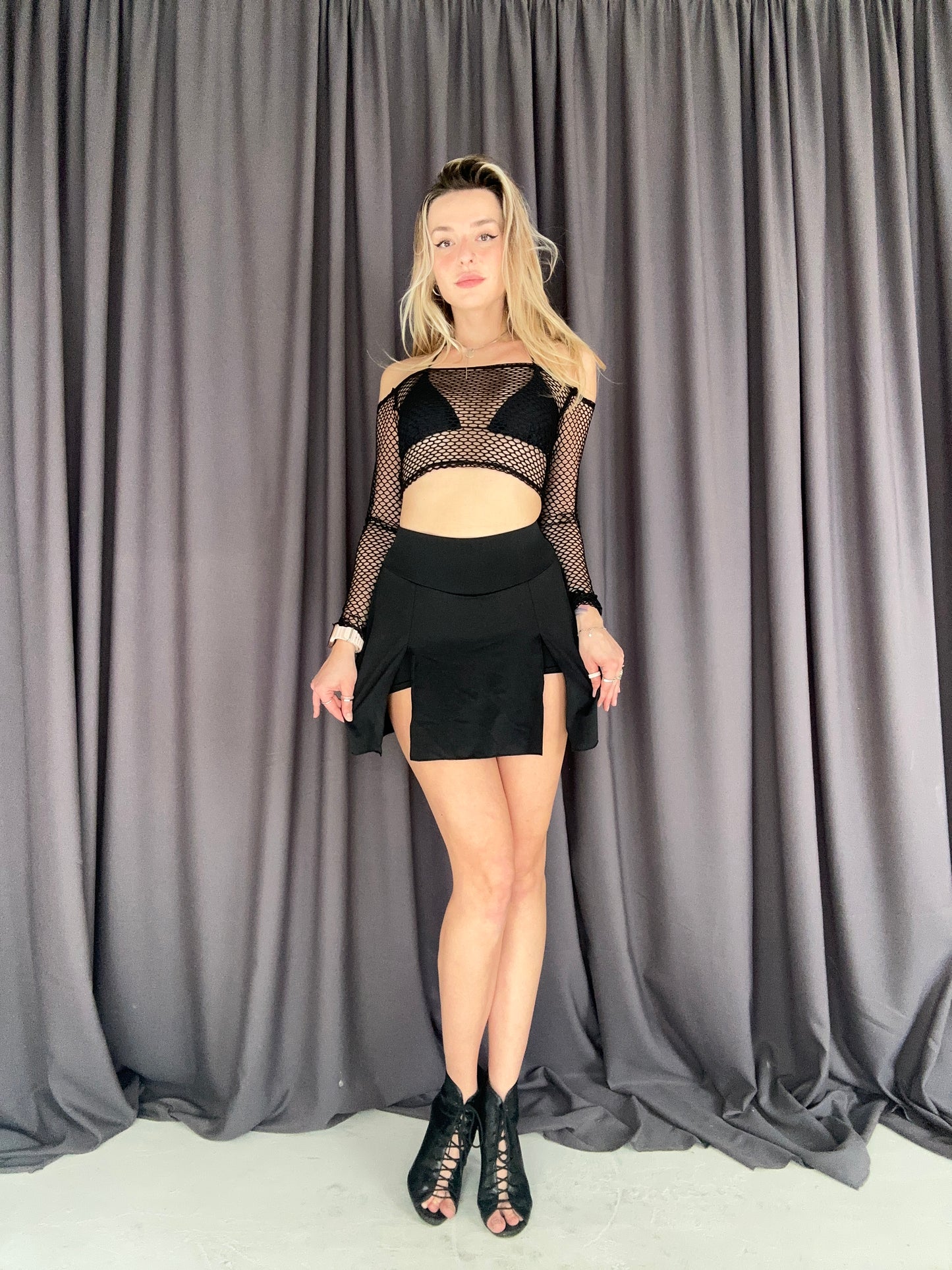 Black Off-Shoulder Mesh Top