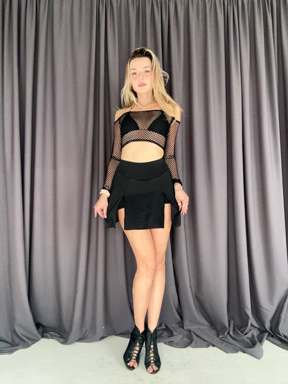Black Off-Shoulder Mesh Top