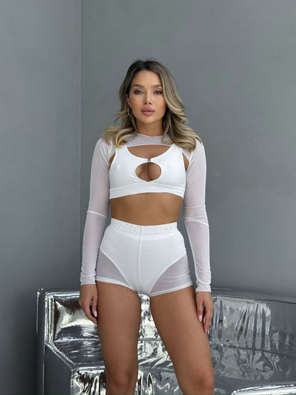 White Mesh Dance Shorts